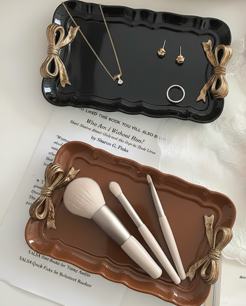 Elegant Bow-Accent Trinket Tray