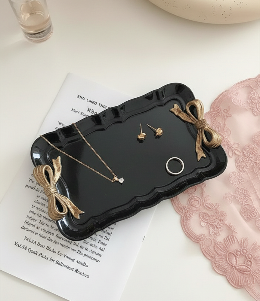 Elegant Bow-Accent Trinket Tray
