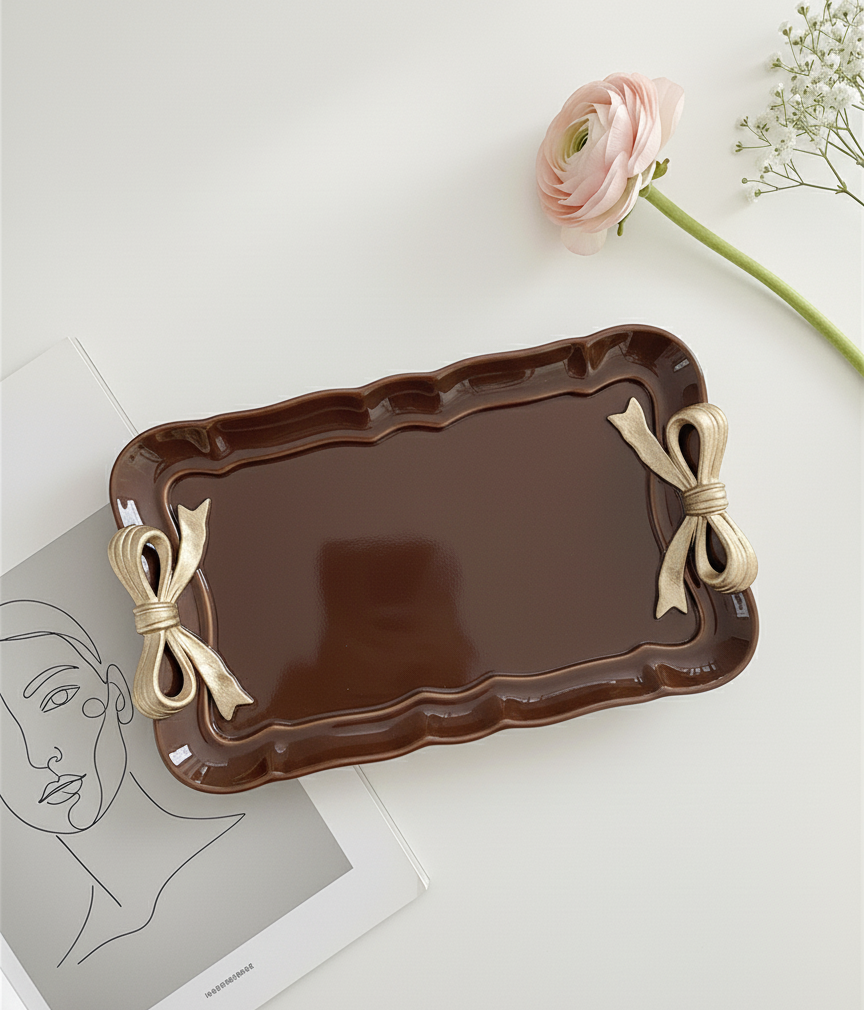 Elegant Bow-Accent Trinket Tray