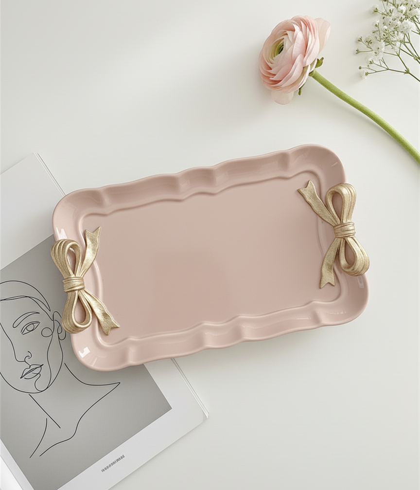Elegant Bow-Accent Trinket Tray