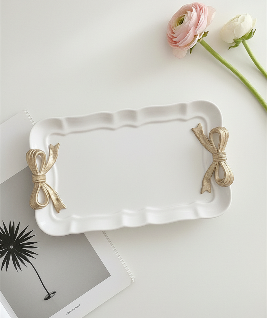 Elegant Bow-Accent Trinket Tray